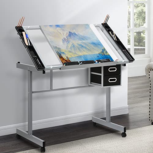 Adjustable Desktop Angle – The angle of the glass desktop of this adjustable drawing table can be adjusted from 0 to 65° to meet your different needs