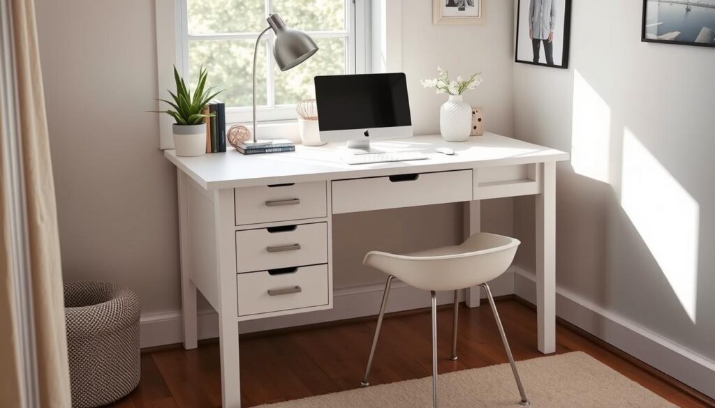 Lufeiya White Small Desk with Drawers - Ideal 40 Inch Computer Desk for Small Spaces