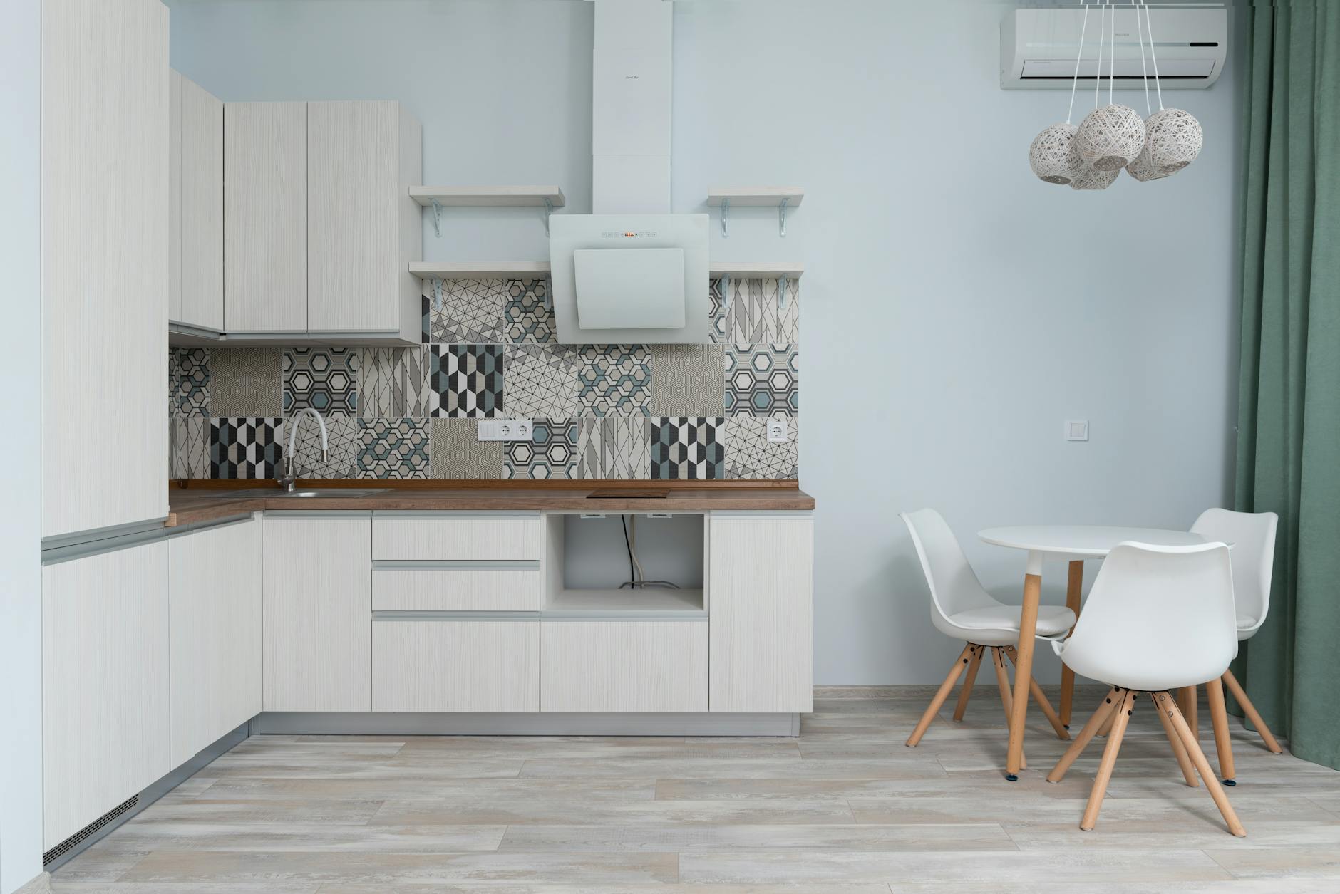 interior of modern kitchen with table